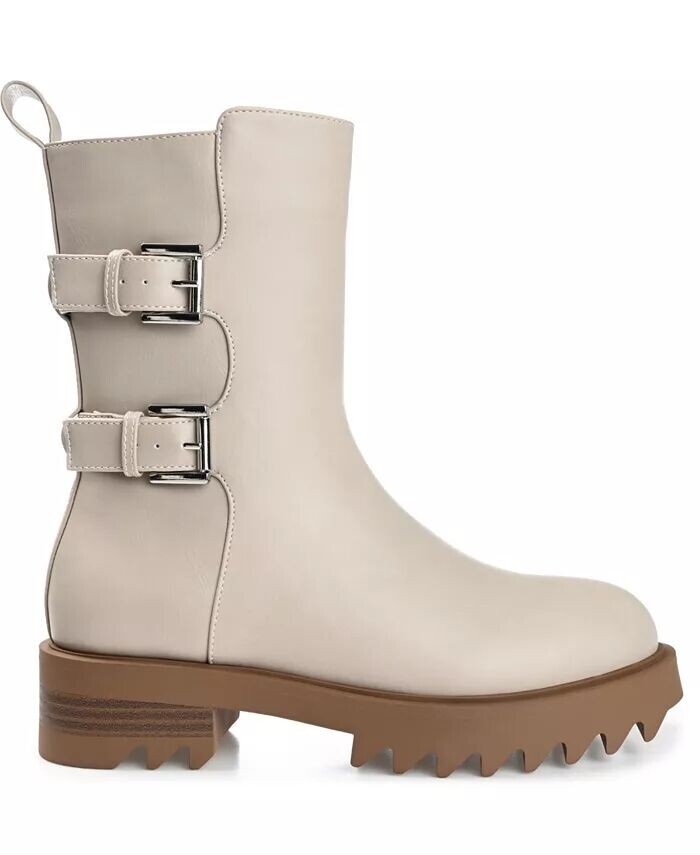 Женские байкерские ботинки Yasmine Lug Sole Mid Shaft Journee Collection, коричневый/бежевый — фото 2