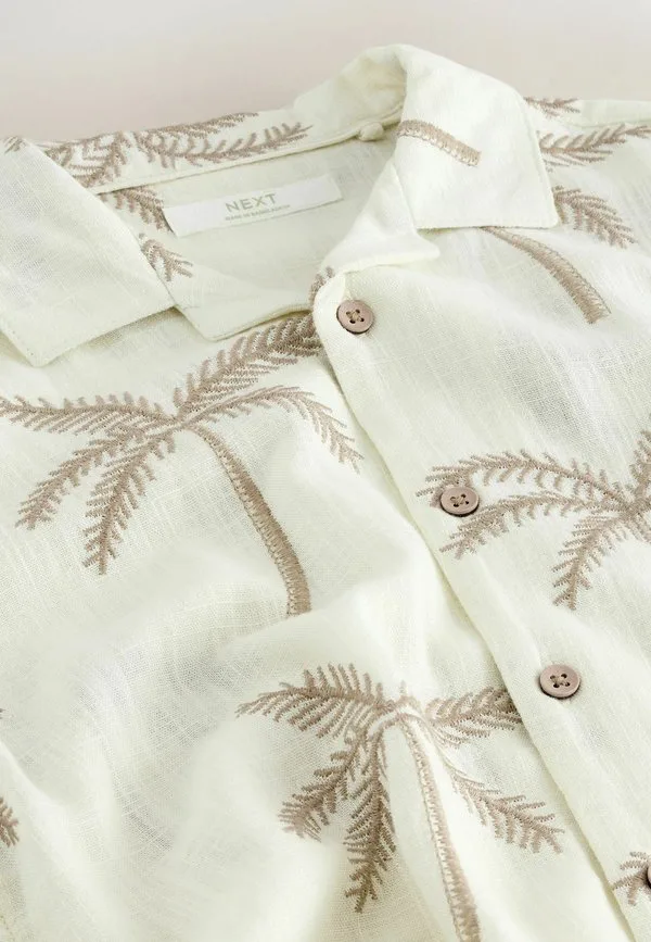 Рубашка стандартного кроя с коротким рукавом и отложным воротником Next, Ecru Palm Embroidery — фото 2
