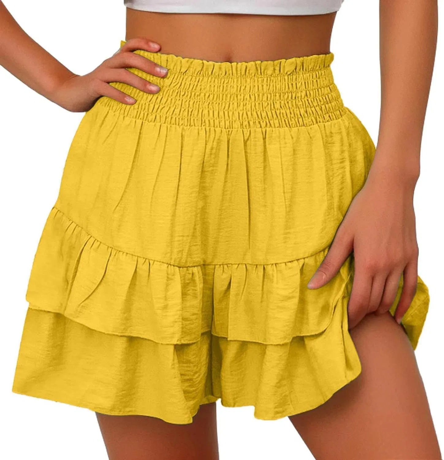 Шорты женские с высокой талией и оборками Generic, A04_yellow