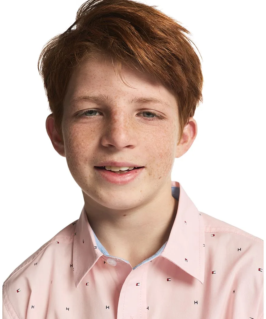 Детская тканая футболка с коротким рукавом Tommy Flag для мальчиков 8-20 лет Tommy Hilfiger, icy розовый — фото 3