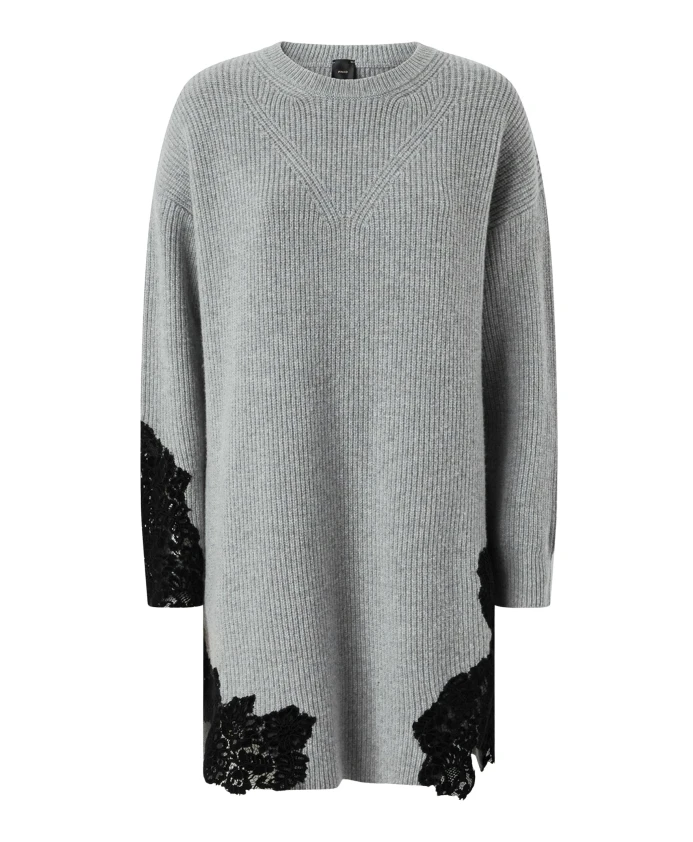 

Платье из смесовой шерсти с кружевными аппликациями Pinko, серый