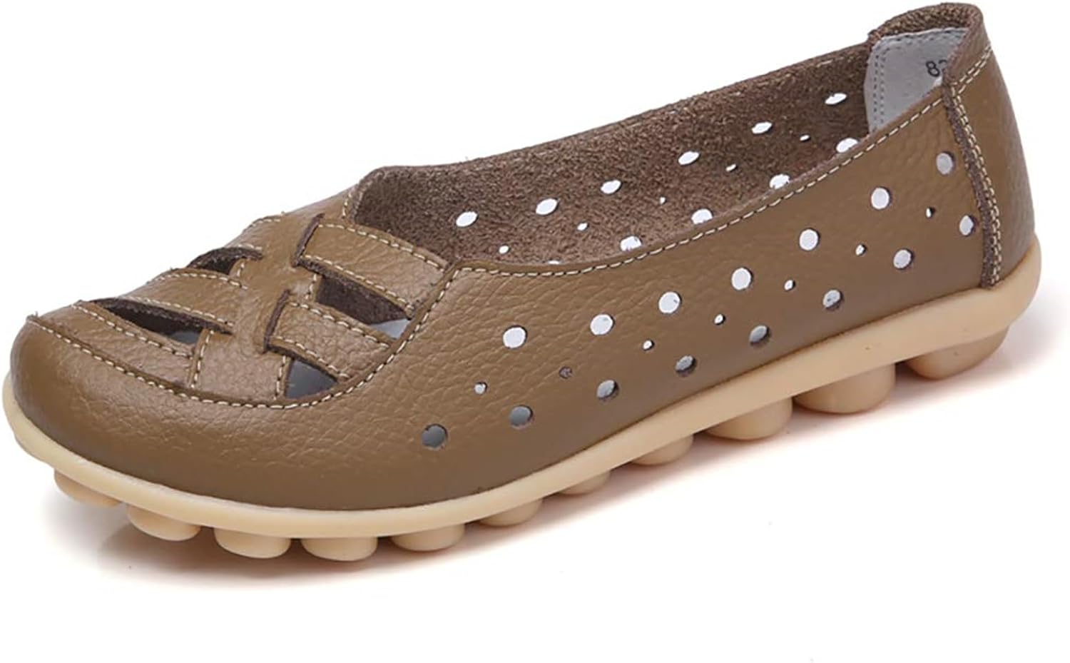 

Женские удобные сандалии Дышащие кожаные с вырезами Лоферы-балетки Летние сандалии без шнуровки С вырезами Повседневные с круглым носком Ортопедические лоферы Модная мягкая обувь Kajxz, хаки