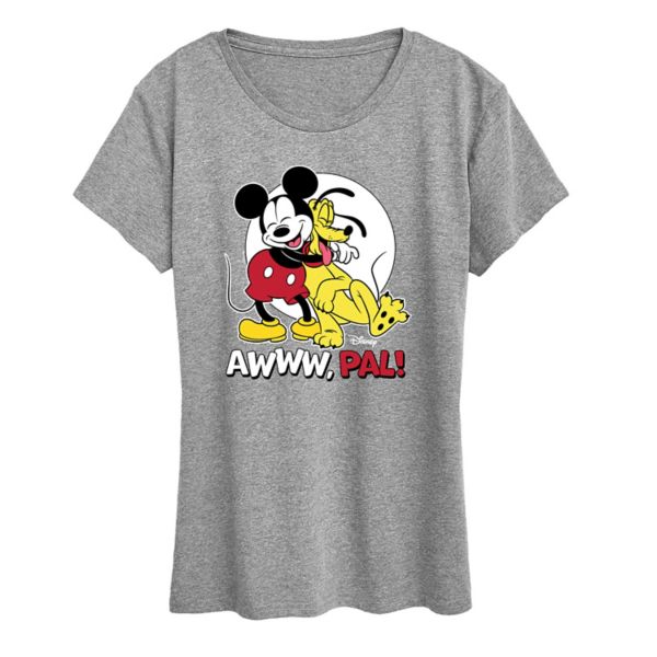 

Женская футболка с Микки Маусом и Плуто с рисунком «Awww pal» Disney, серый