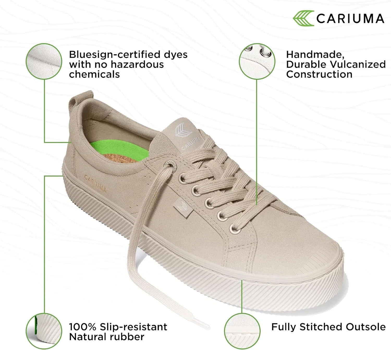 Кроссовки Cariuma OCA Low Suede, удобная мужская обувь, легкая и экологичная, универсальная повседневная обувь со 100% веганской стелькой, резиновая подошва, цвет All Sand — фото 4