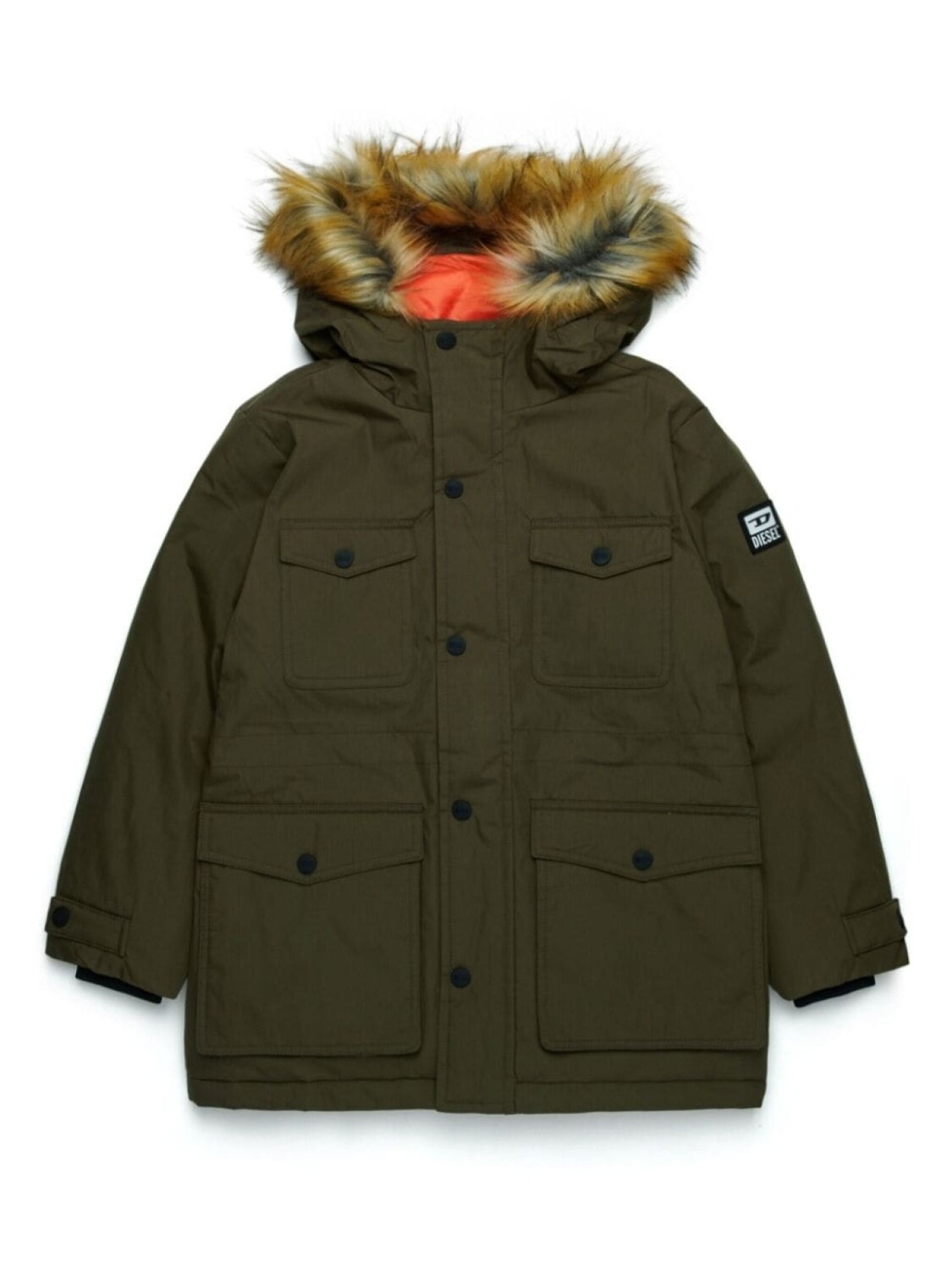 Diesel Kids пуховик с искусственным мехом, зеленый