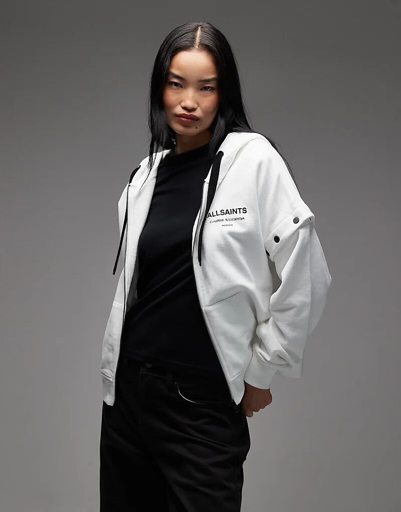 

Толстовка AllSaints Omnium Amphia с логотипом и съемными рукавами белого цвета