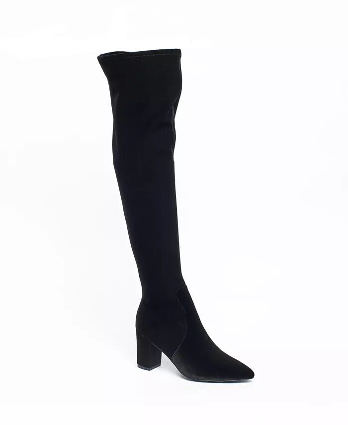 Женские сапоги выше колена Malia Wide Calf с блочным каблуком - Доступны увеличенные размеры SMASH Shoes, черный
