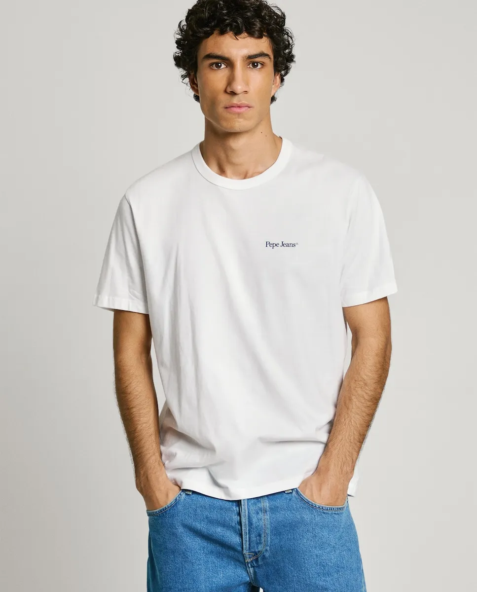 

Мужская футболка с коротким рукавом и напечатанным логотипом Pepe Jeans, белый