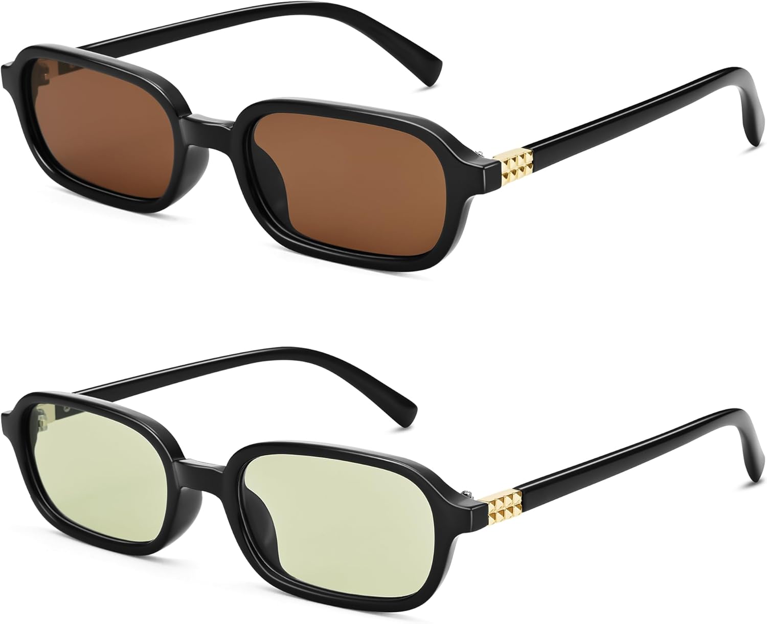 

Солнцезащитные очки Hycredi Retro прямоугольной формы для женщин - модные солнцезащитные очки в стиле 90-х с узкой оправой и небольшой квадратной формой, Black/Brown + Black/Green