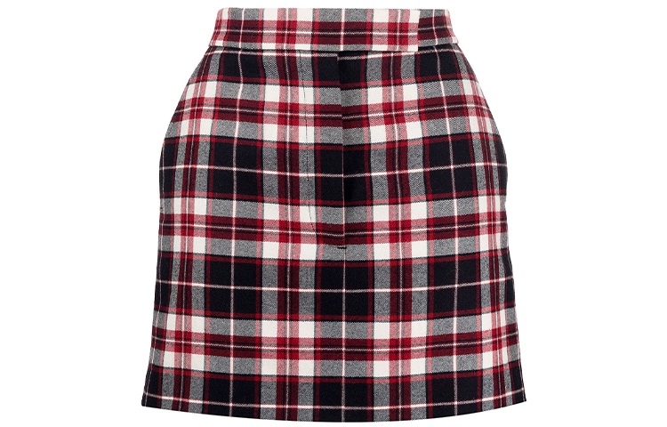 

Тартановая клетка шерстяная мини-юбка THOM BROWNE, красный