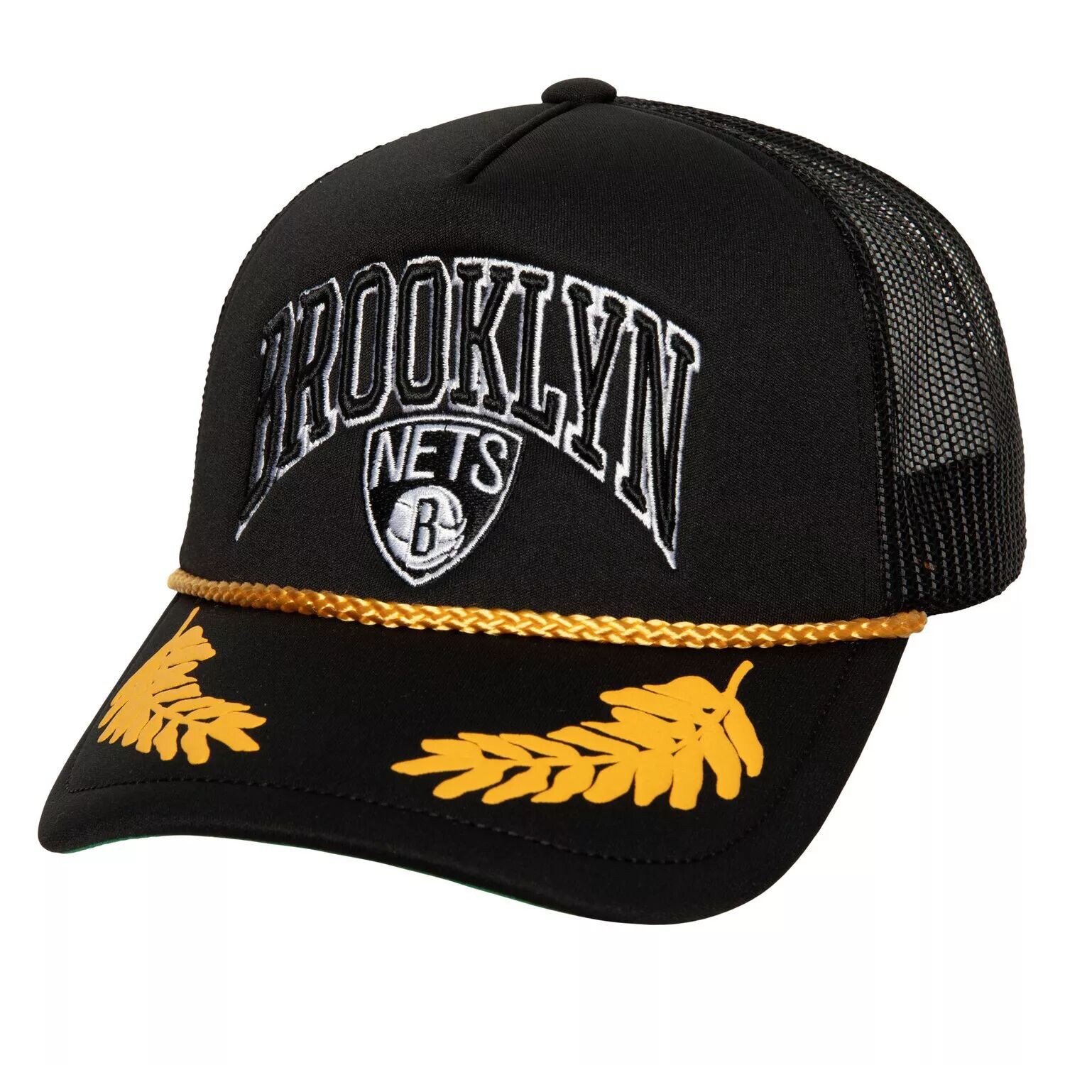 

Мужская черная кепка Mitchell & Ness Brooklyn Nets из твердой древесины, классическая сетка с сусальным золотом, кепка Trucker Snapback
