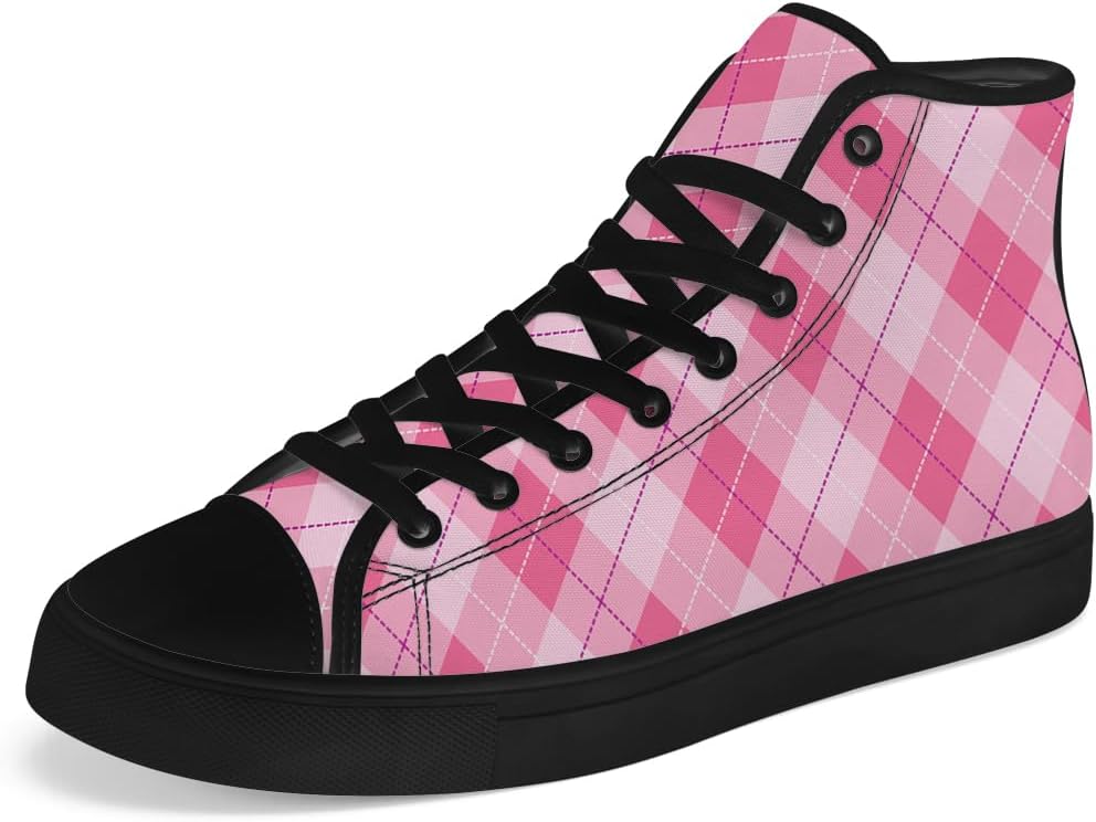 

Кеды Chebing для мужчин и женщин, высокие, тканевые, в клетку, на шнуровке, повседневные, розовый