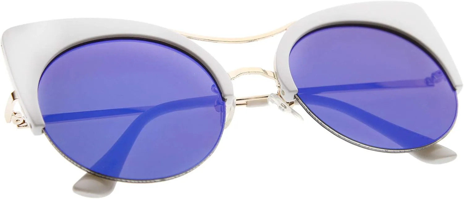 

Женские солнцезащитные очки zeroUV увеличенного размера, полуободковые, с плоскими линзами, круглые, в форме «кошачий глаз», диаметр линз 51 мм, White-gold / Ice