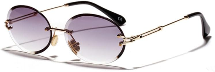 

Ретро овальные солнцезащитные очки для женщин, без оправы, с прозрачными линзами, солнцезащитные очки без оправы для женщин, защита от ультрафиолета UV400 MTZJH, Gold With Blue