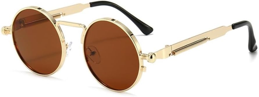 

Панк-солнцезащитные очки для женщин, зеркальные круглые металлические солнцезащитные очки с антибликовым покрытием, винтажные мужские очки для вождения, защита от УФ-излучения UV400 KTUCN, Gold Tea