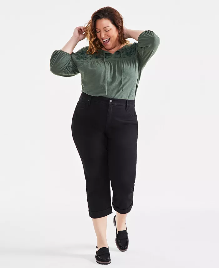

Джинсы укороченные с завышенной талией Plus Size Curvy-Fit Style & Co, черный