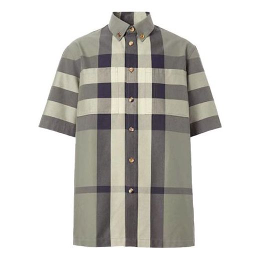 

Рубашка men's ss21 plaid cotton short sleeve shirt green Burberry, зеленый