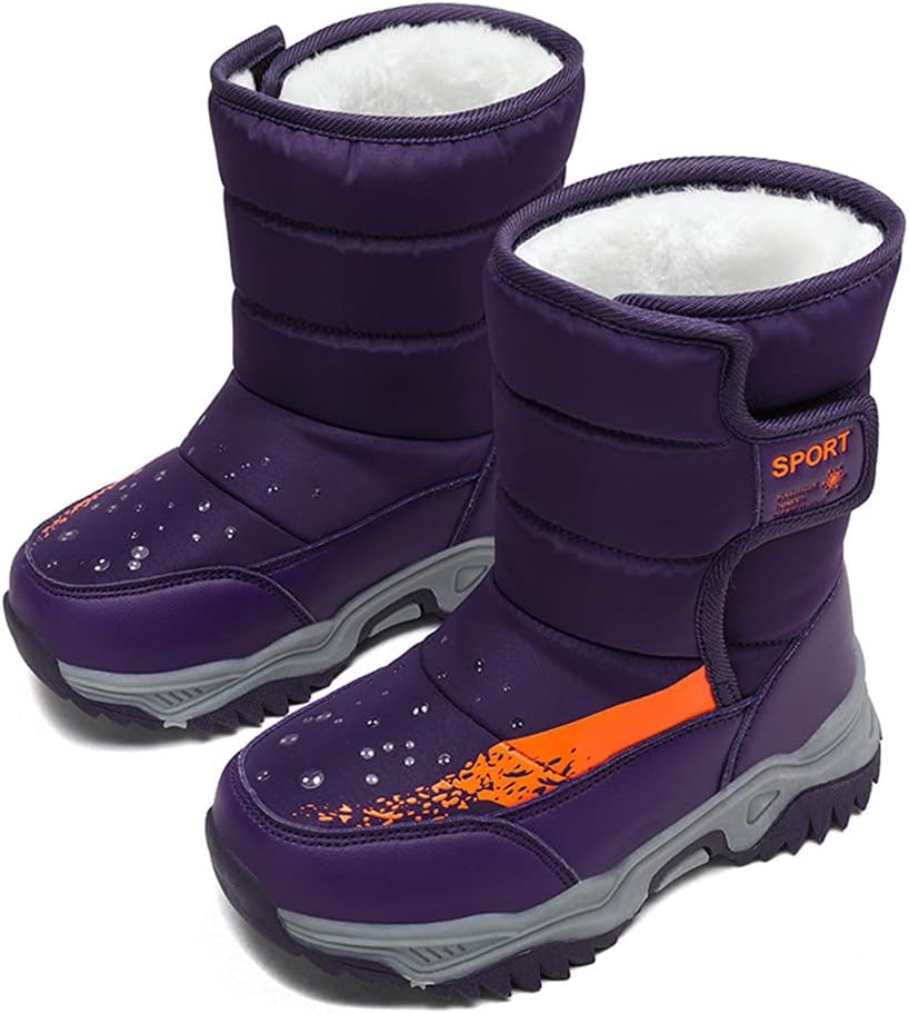 

Детские водонепроницаемые ботинки ailishabroy для мальчиков и девочек, с искусственным мехом, ботильоны, унисекс, детские высокие кеды, Pruple