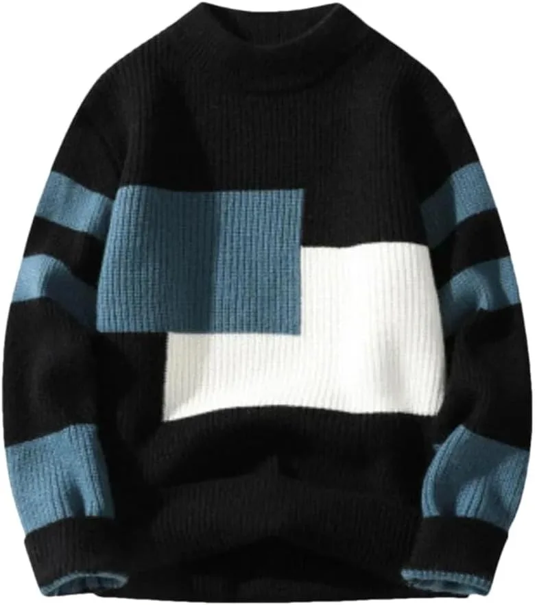 

Мужской свитер с контрастными вставками, толстый, с длинными рукавами и круглым вырезом