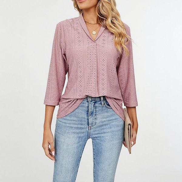 

Женская блуза с v-образным вырезом, цветочным жаккардом и кружевной отделкой Elitespirit, Dark Pink