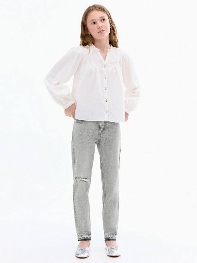 

Детские джинсы Mom Fit с декоративной посадкой Mango, Open Grey