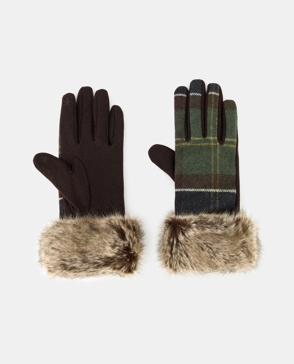 

Перчатки в клетку «тартан» с манжетой из синтетического меха Barbour, разноцветные