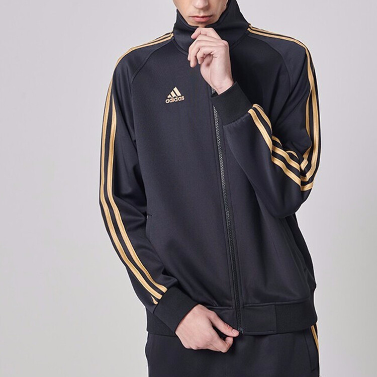 Повседневная куртка в полоску с воротником-стойкой черного цвета Adidas, черный — фото 2