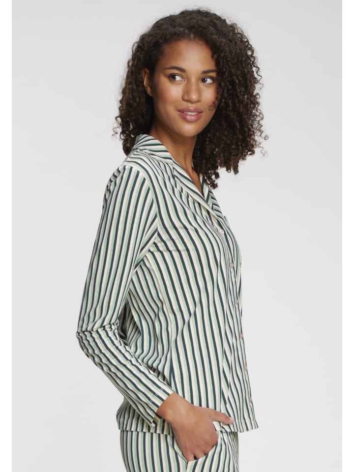 

s.Oliver Пижамная рубашка в зелено-белую полоску