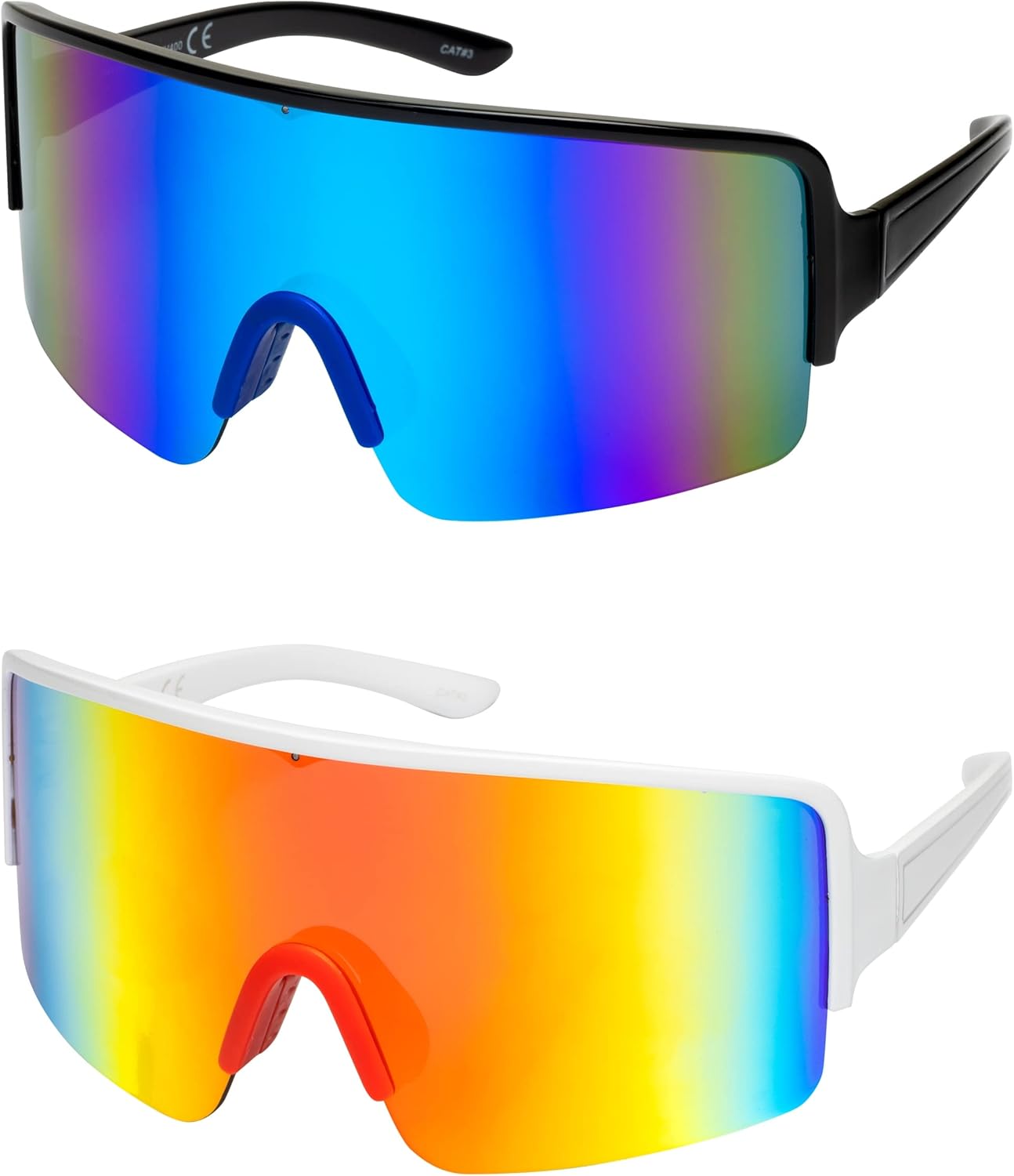 

Большие зеркальные солнцезащитные очки в стиле ретро, ​​светоотражающие, неполяризованные, винтажные солнцезащитные очки-козырьки 80-х и 90-х годов, для женщин и мужчин FLAWLESS EYEWEAR, 2 Pack: Blue/Orange