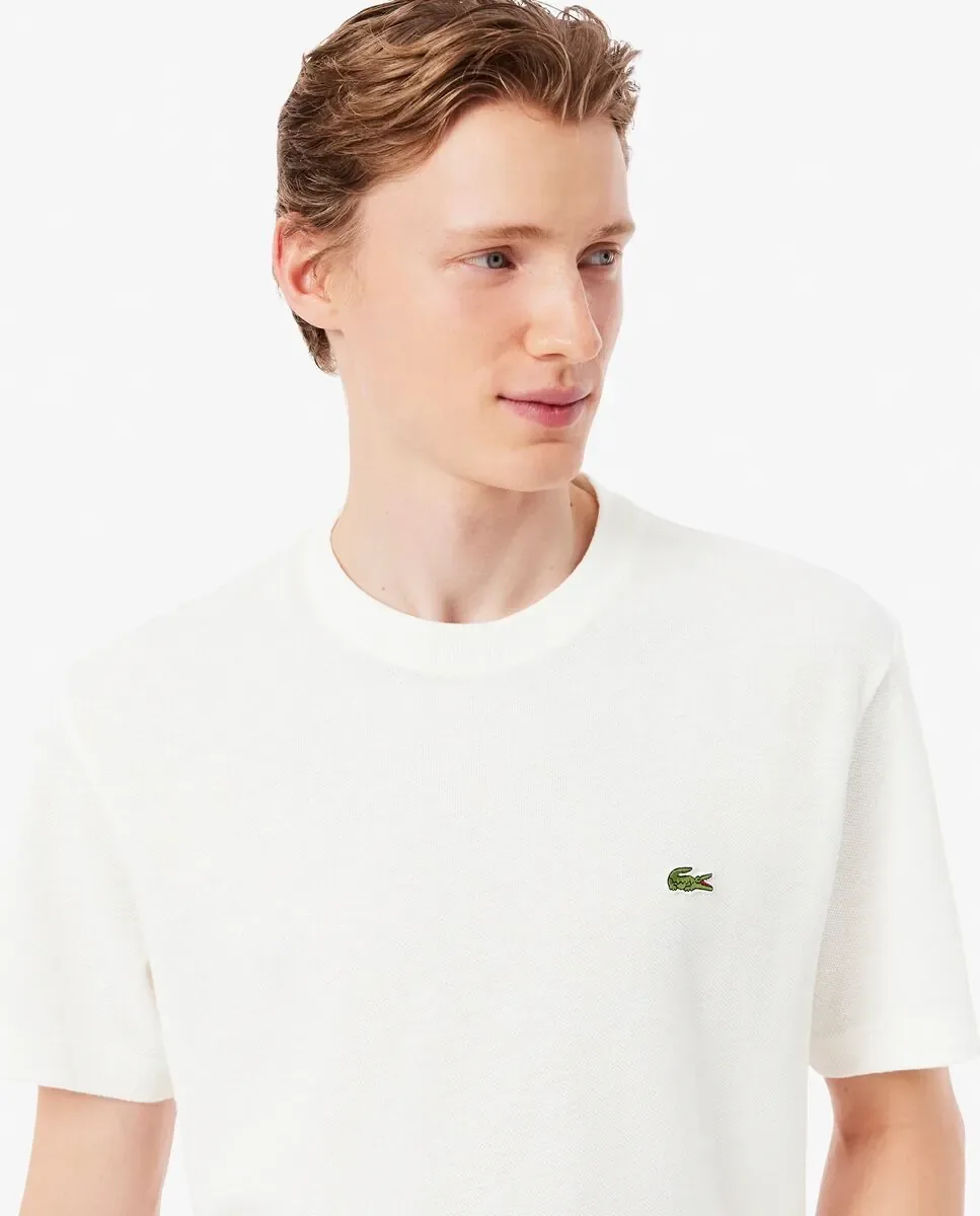 Футболка мужская Lacoste хлопок/лён, короткий рукав, белый — фото 3