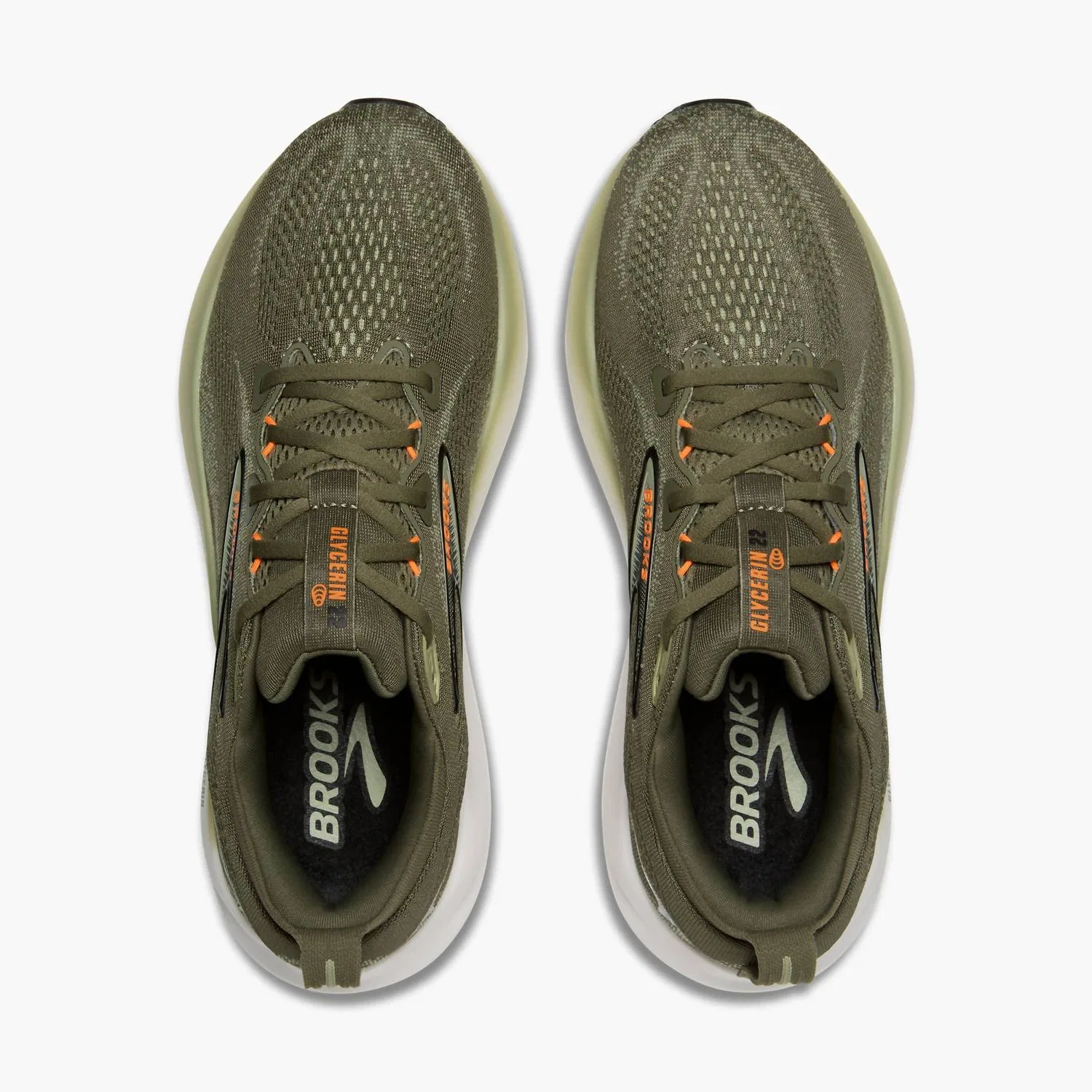 BROOKS Мужские кроссовки Glycerin 22, цвет пыльно-оливковый/чайный/оранжевый — фото 4