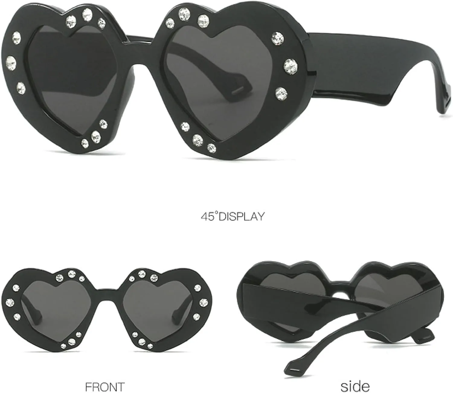 

Солнцезащитные очки в форме сердца в стиле панк Y2K для женщин, тренд 2024 года, со стразами, солнцезащитные очки для вечеринок, уличный стиль mincl, Black