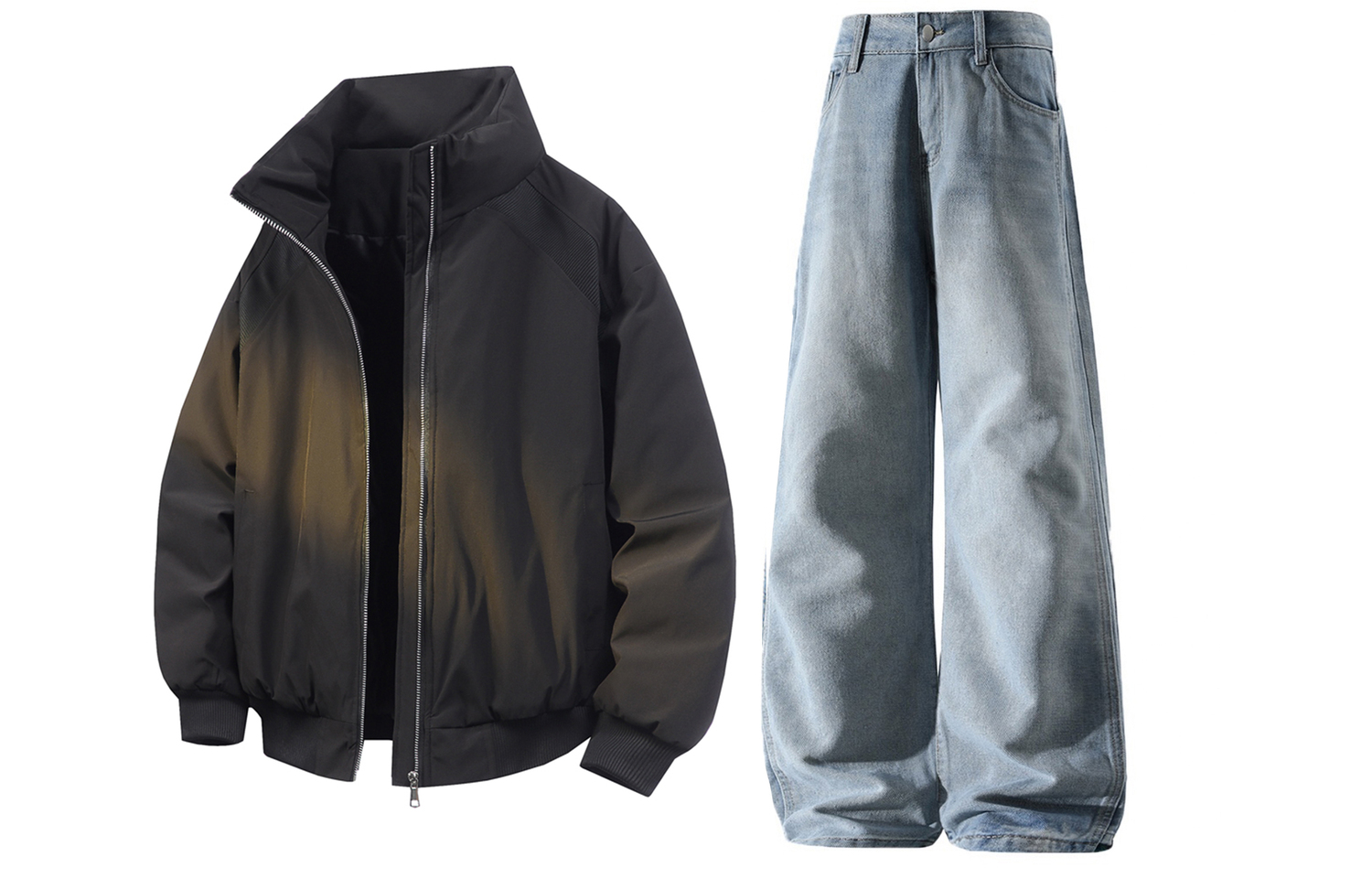 

Повседневный спортивный костюм Unisex с воротником стойкой утепленный X1617, черный top+синий pants