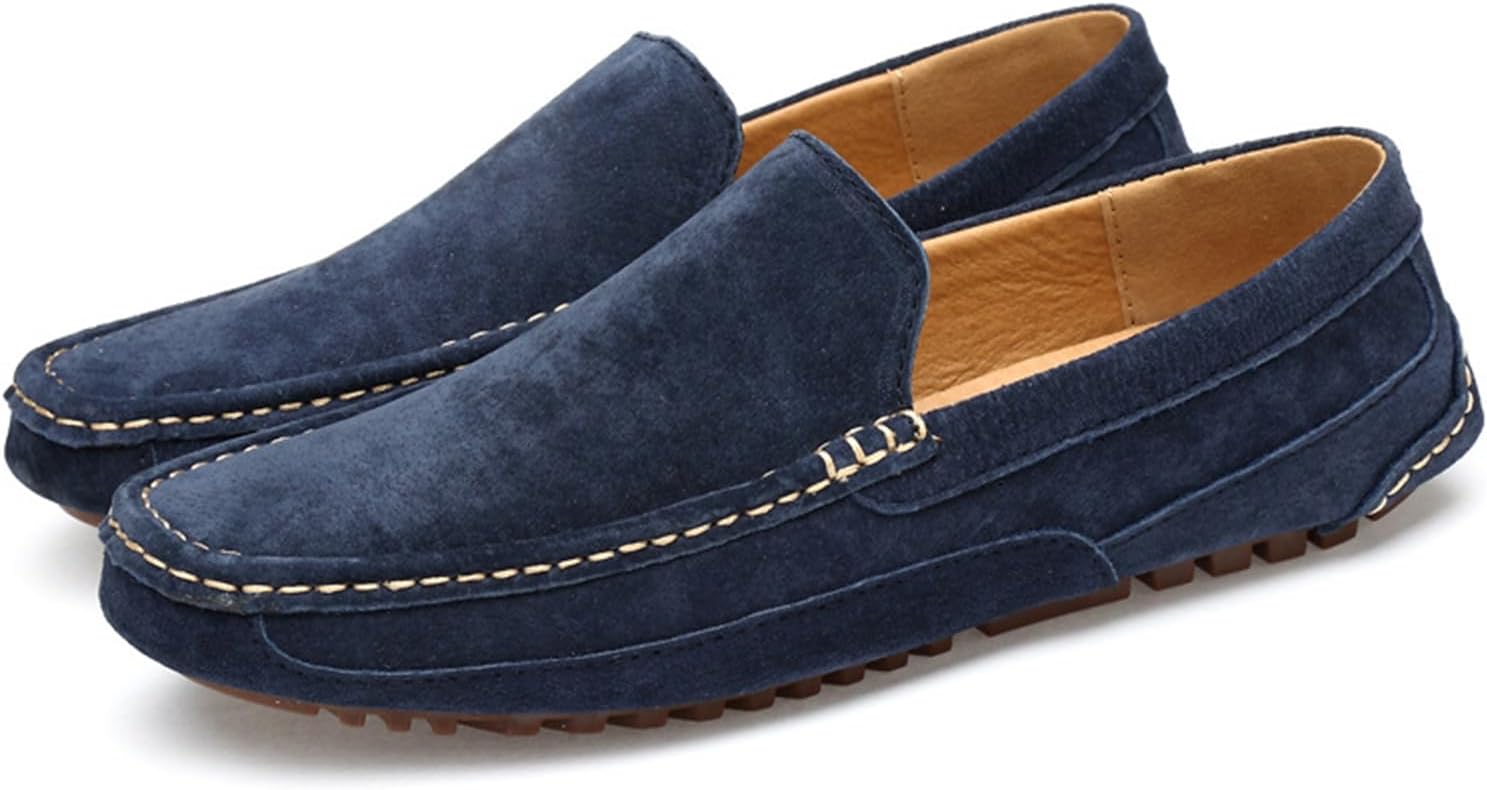 

Мужские ручные замшевые лоферы с отделкой под монету, модные мокасины с широкой закругленной ноской и нескользящей подошвой, повседневные и формальные туфли-лодочки, и, повседневные слипоны Nvbuke, синий