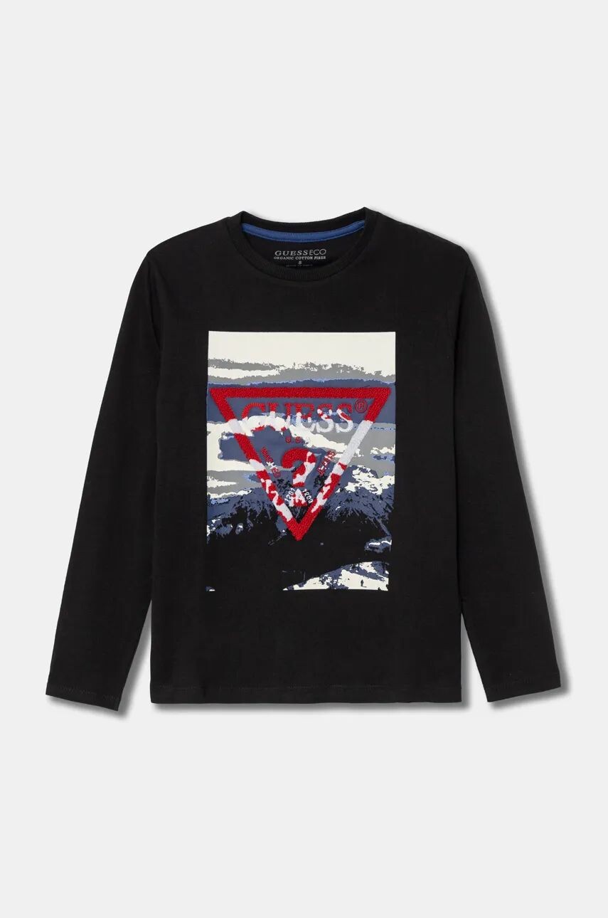 

Хлопковая рубашка Guess с длинными рукавами для мальчиков и девочек, черный
