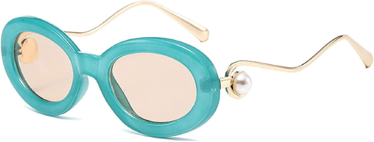 

Ретро овальные солнцезащитные очки для женщин, модные, роскошные, с металлической оправой, дизайнерские, винтажные, с защитой от УФ-излучения UV400, трендовые женские солнцезащитные очки с жемчужным блеском mincl, Green Champagne