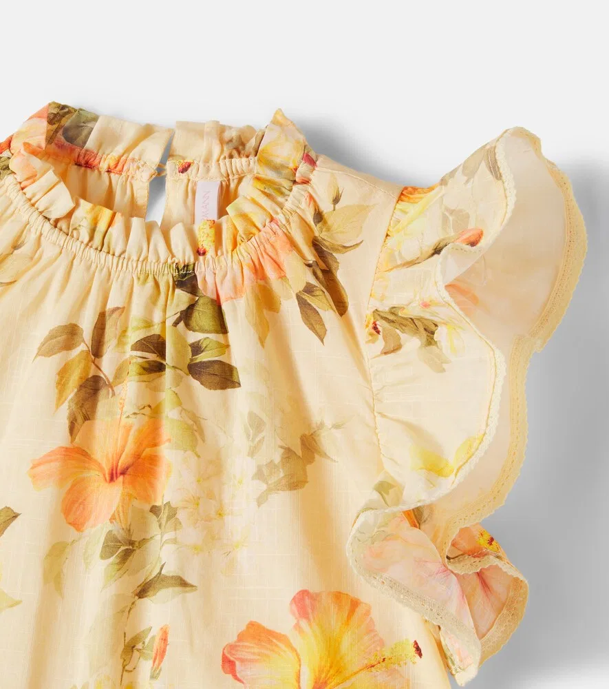 Хлопковое платье Mahon с цветочным принтом и оборками Zimmermann Kids, желтый — фото 4