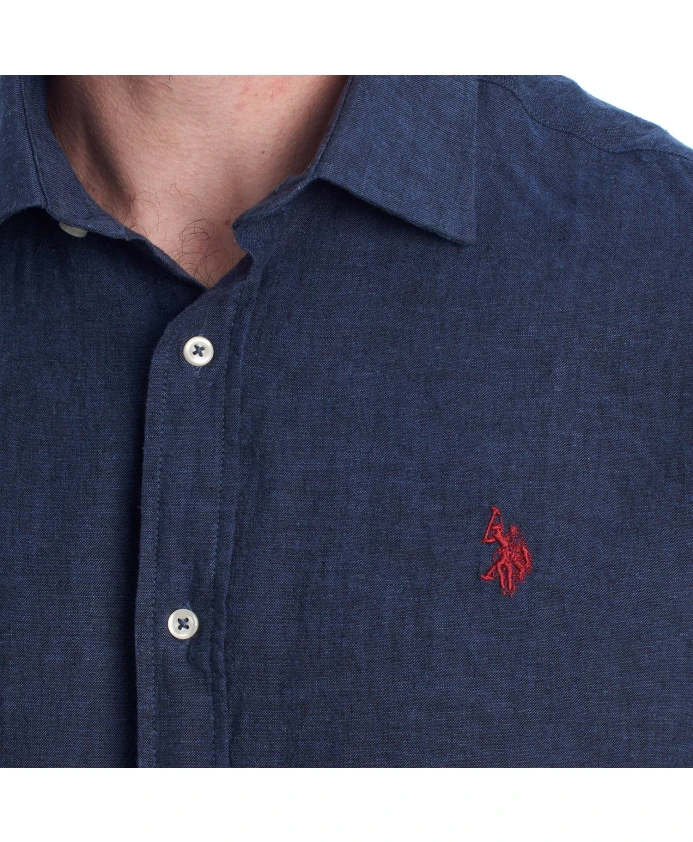 Классическая американская льняная рубашка U.S. Polo Assn., синий — фото 3