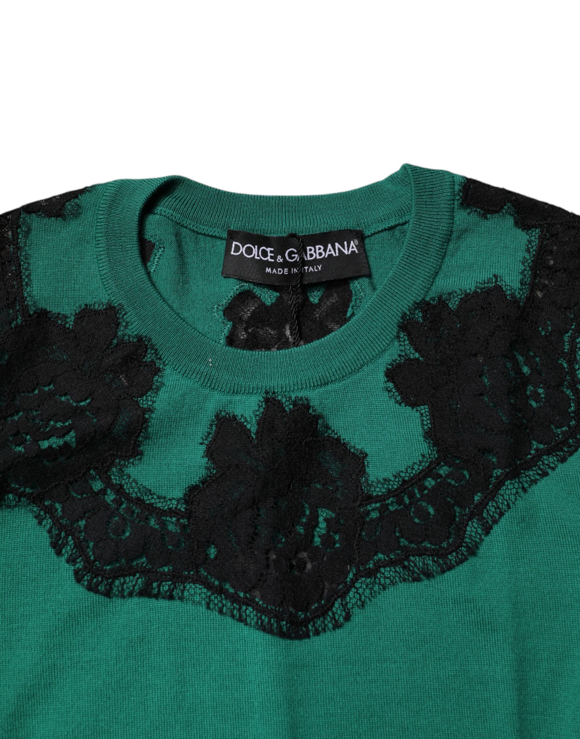 Зеленая шерстяная майка без рукавов с кружевной отделкой Dolce & Gabbana — фото 4