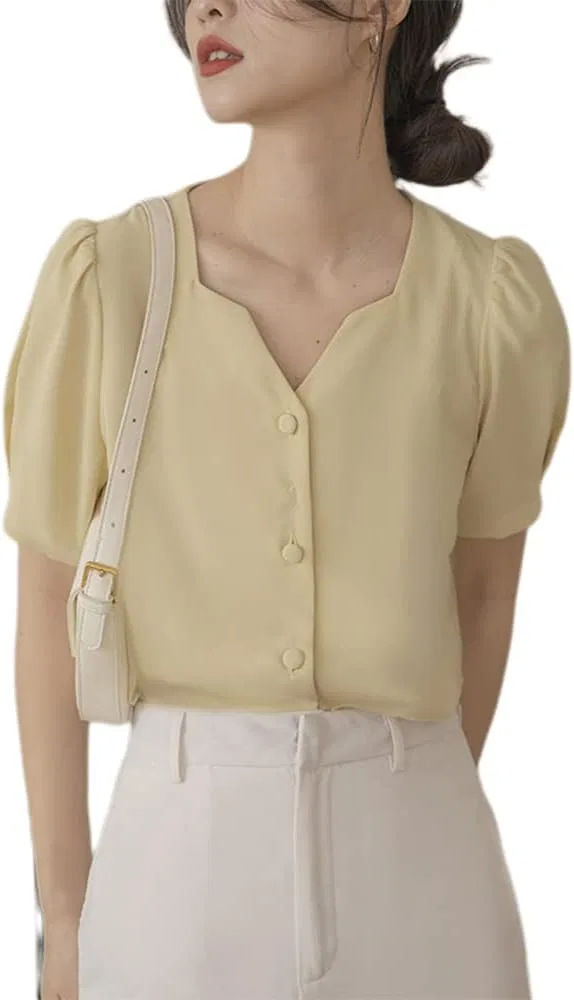 Блуза с коротким рукавом, женская Short Sleeve Blouse, желтый