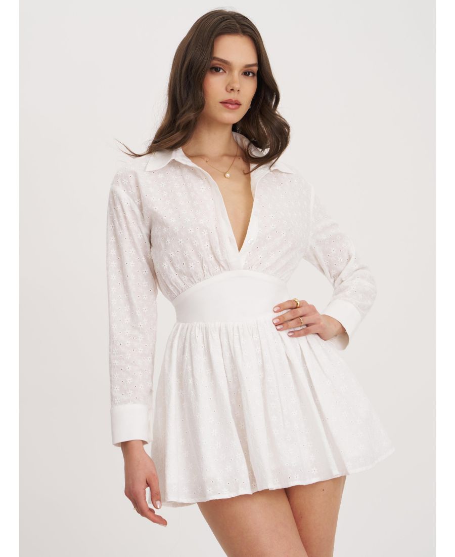 

Женское белое хлопковое платье-рубашка Gabriella с пуговицами и длинными рукавами Miss Circle, White