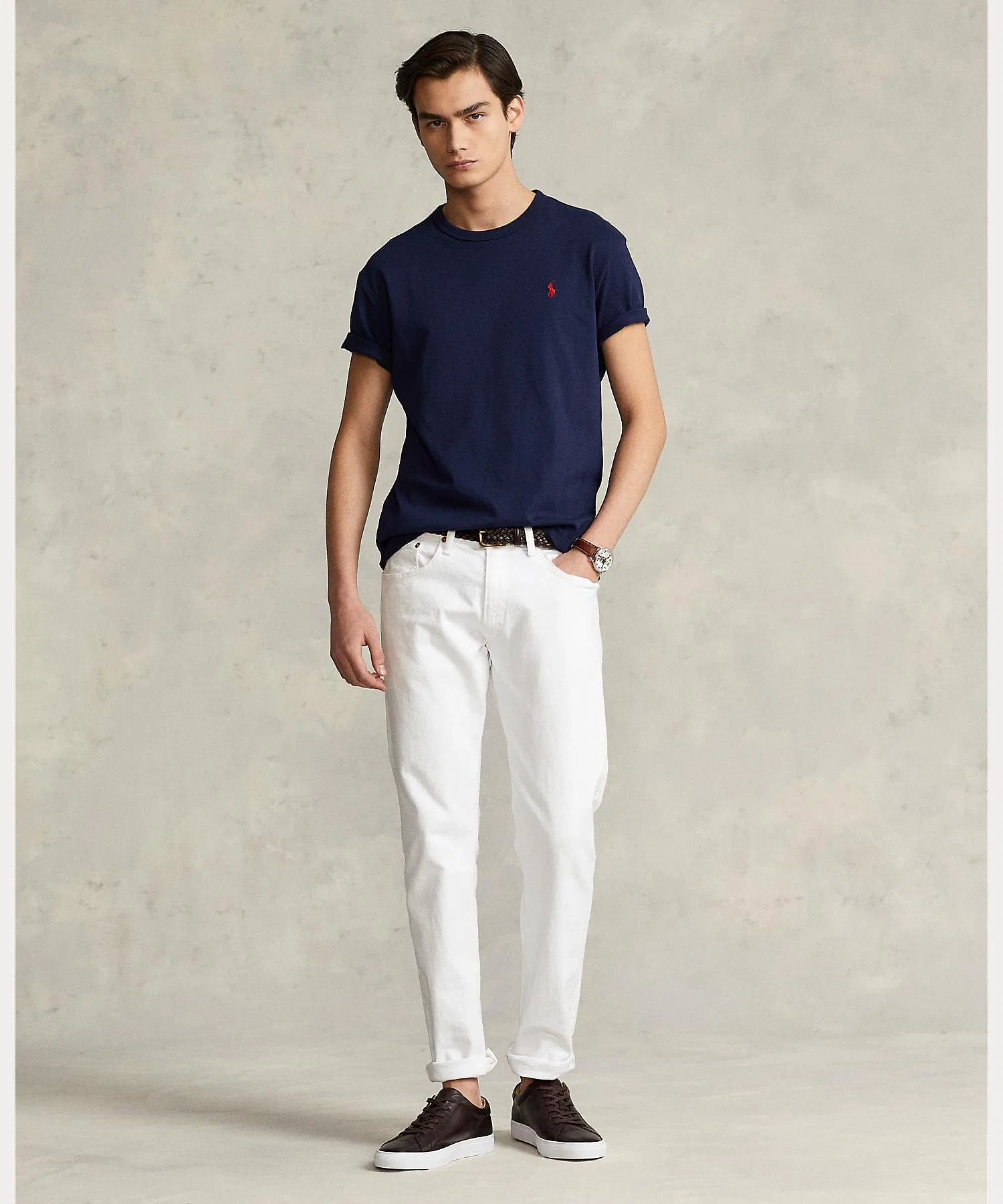 Мужская футболка POLO RALPH LAUREN хлопковая классического кроя синяя — фото 3