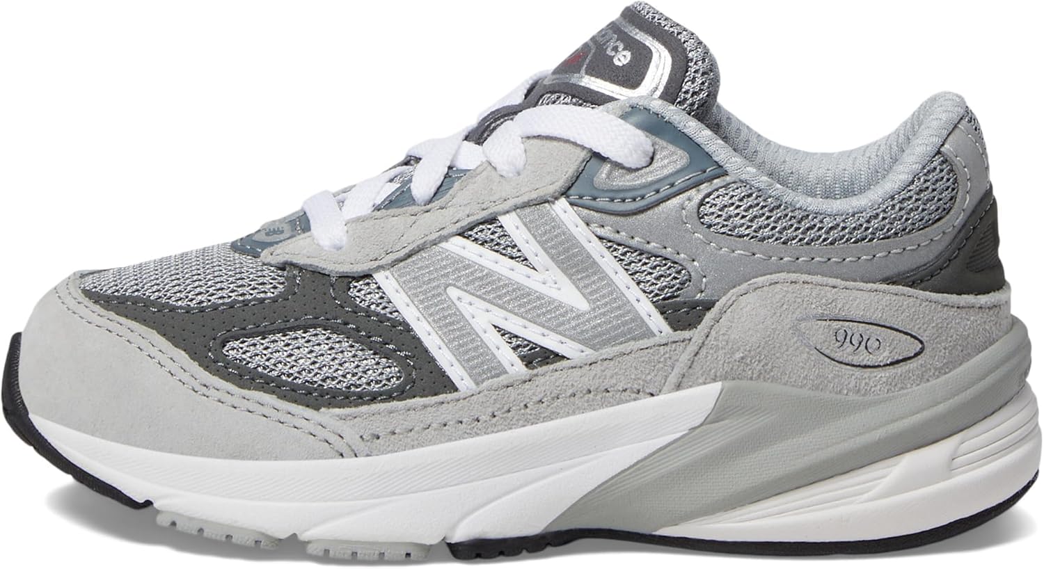Детские кроссовки New Balance 990 V6 на шнуровке, серый — фото 4