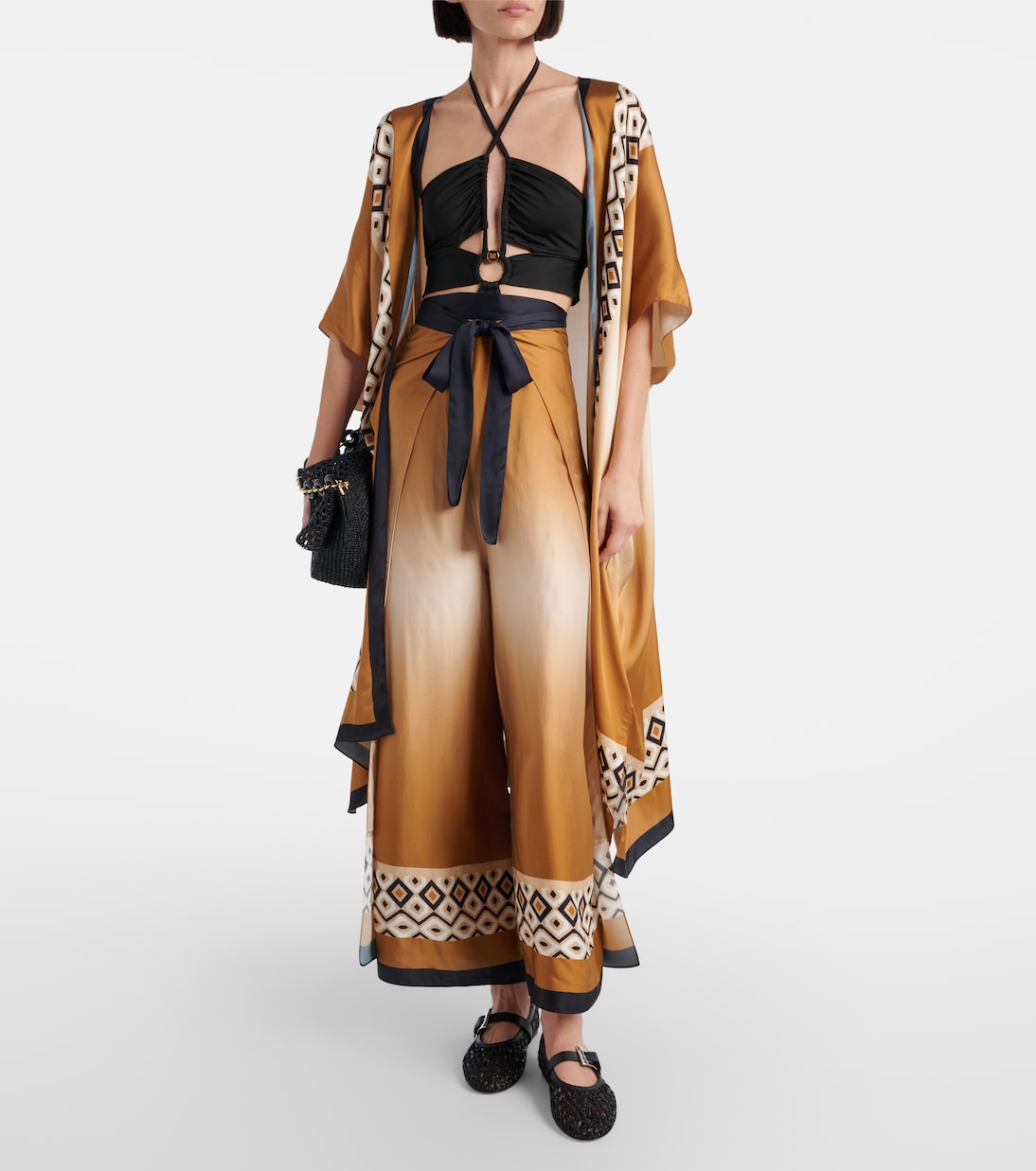 Широкие укороченные брюки из печатного сатина Max Mara, Stampa Sfumata — фото 2