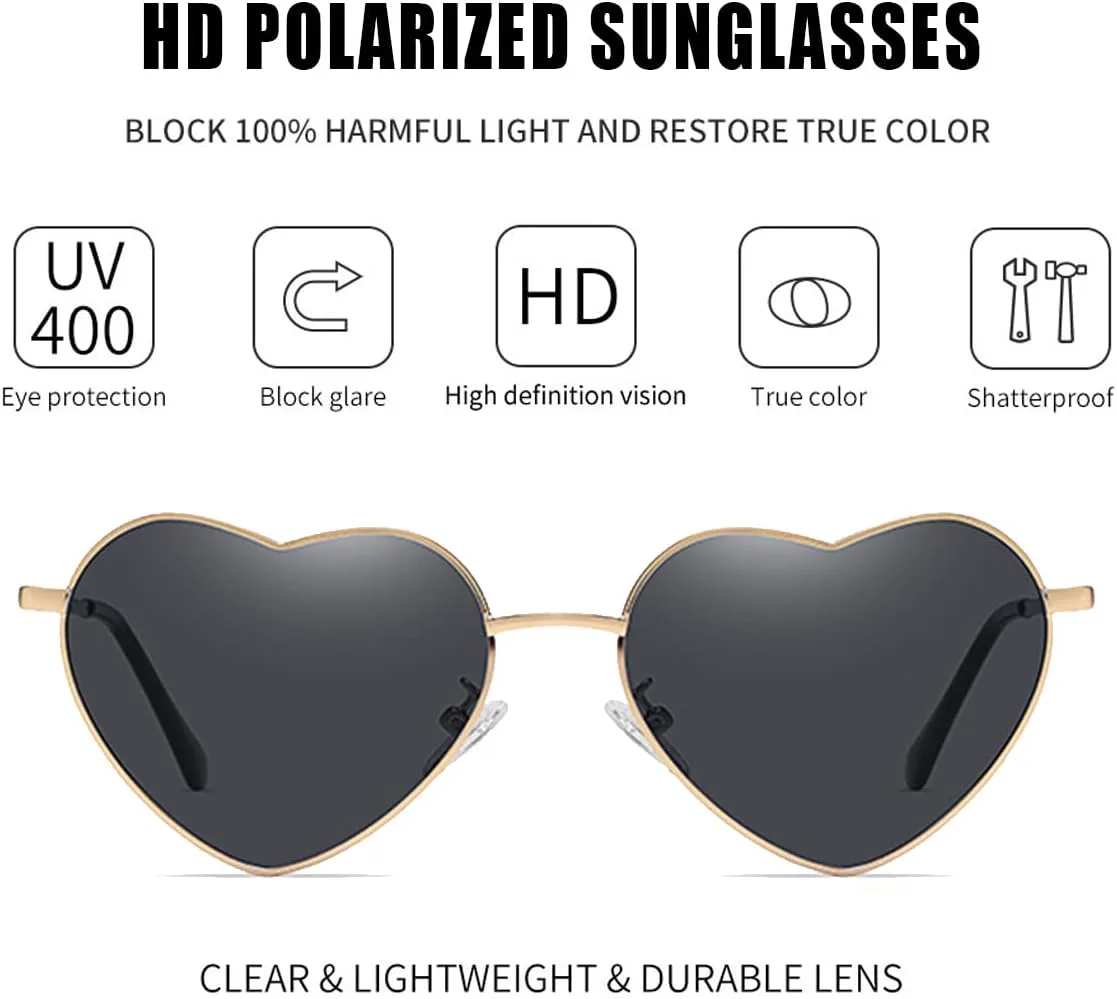 

Солнцезащитные очки Kursan Polarized Heart для женщин, металлическая оправа, модный стиль, защита от УФ-излучения UV400, Two Pack (Gold/Red + Black/Black)