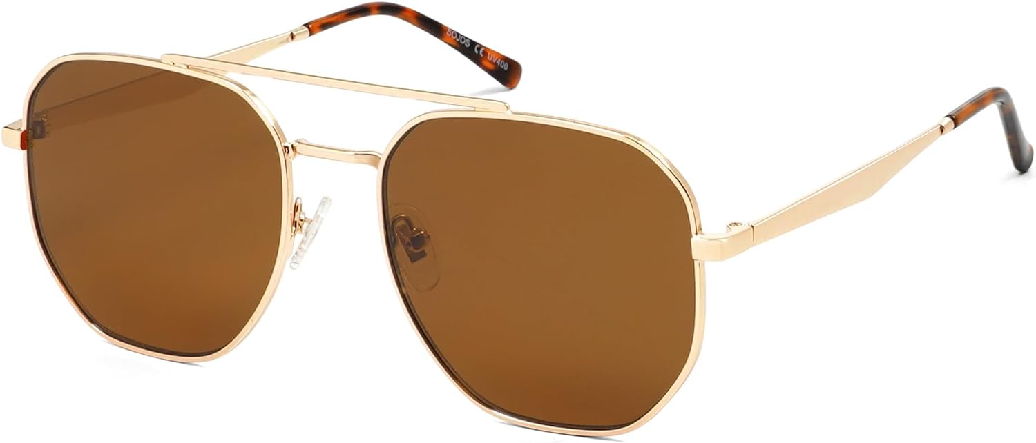 

Классические квадратные солнцезащитные очки-авиаторы SOJOS для женщин и мужчин, ретро-стиль, шестиугольная форма, защита от УФ-излучения UV400, модель SJ1222, Bright Gold/Brown