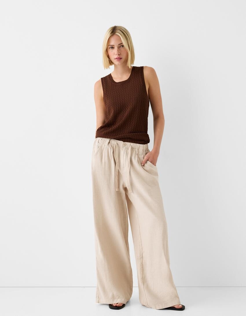 

Широкие брюки из льняной смеси Bershka, желтый