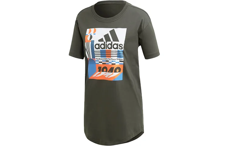 Adidas Футболка женская earthy brown с круглым вырезом умеренно прямого кроя