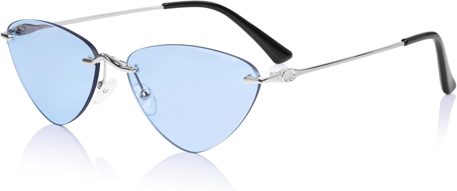 

Солнцезащитные очки-«кошачий глаз» без оправы для женщин, модные ретро-очки с металлической оправой, защита от УФ-излучения UV400, солнцезащитные очки в стиле Y2K VEDAOHO, Blue