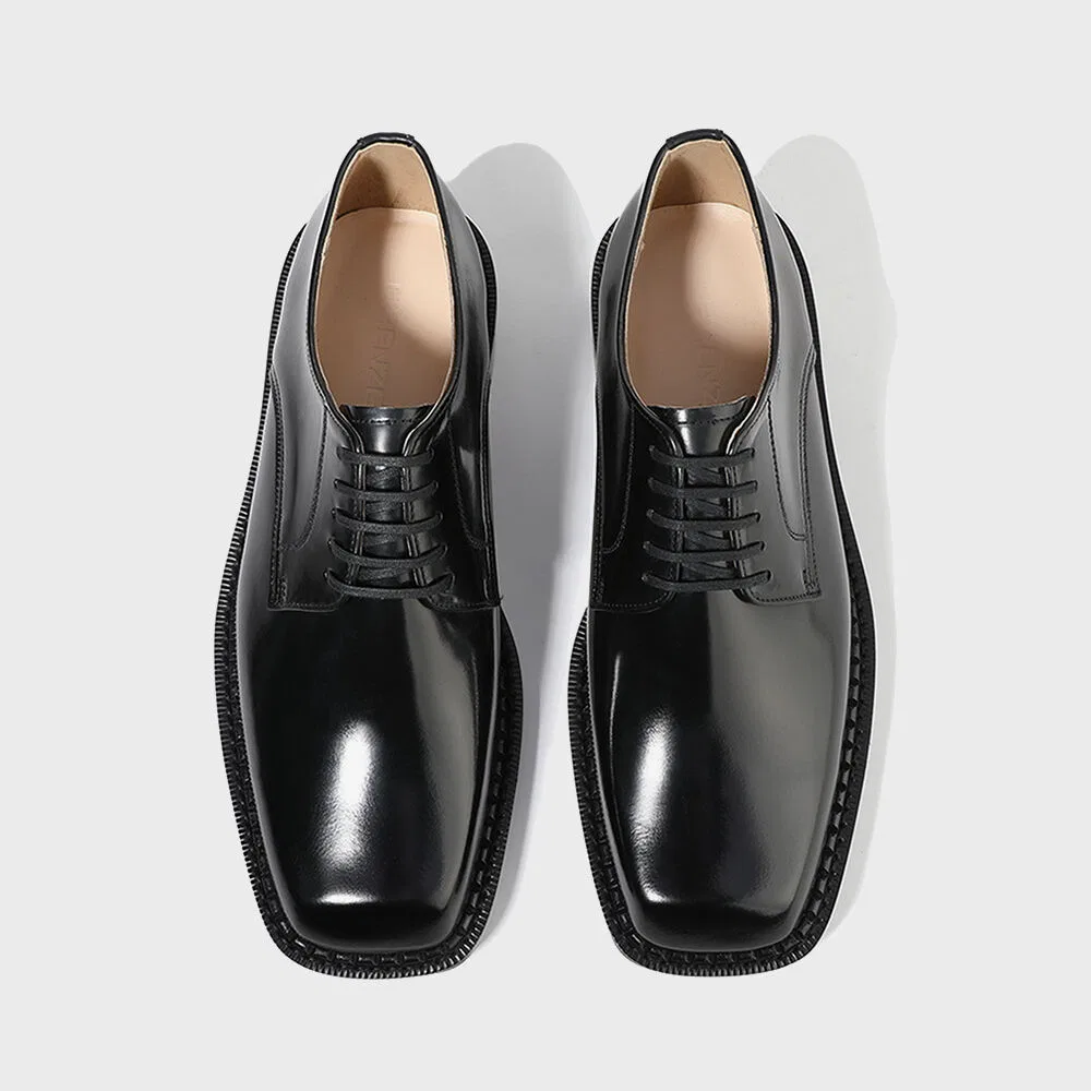 Мужские чёрные дерби Vibram Rubber Sole Square Toe от Firenze.A